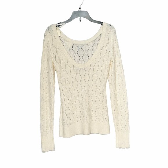 Abercrombie and Fitch Sz S Women's knit sweater Cream Ivory diamond Pattern New - Picture 2 of 6